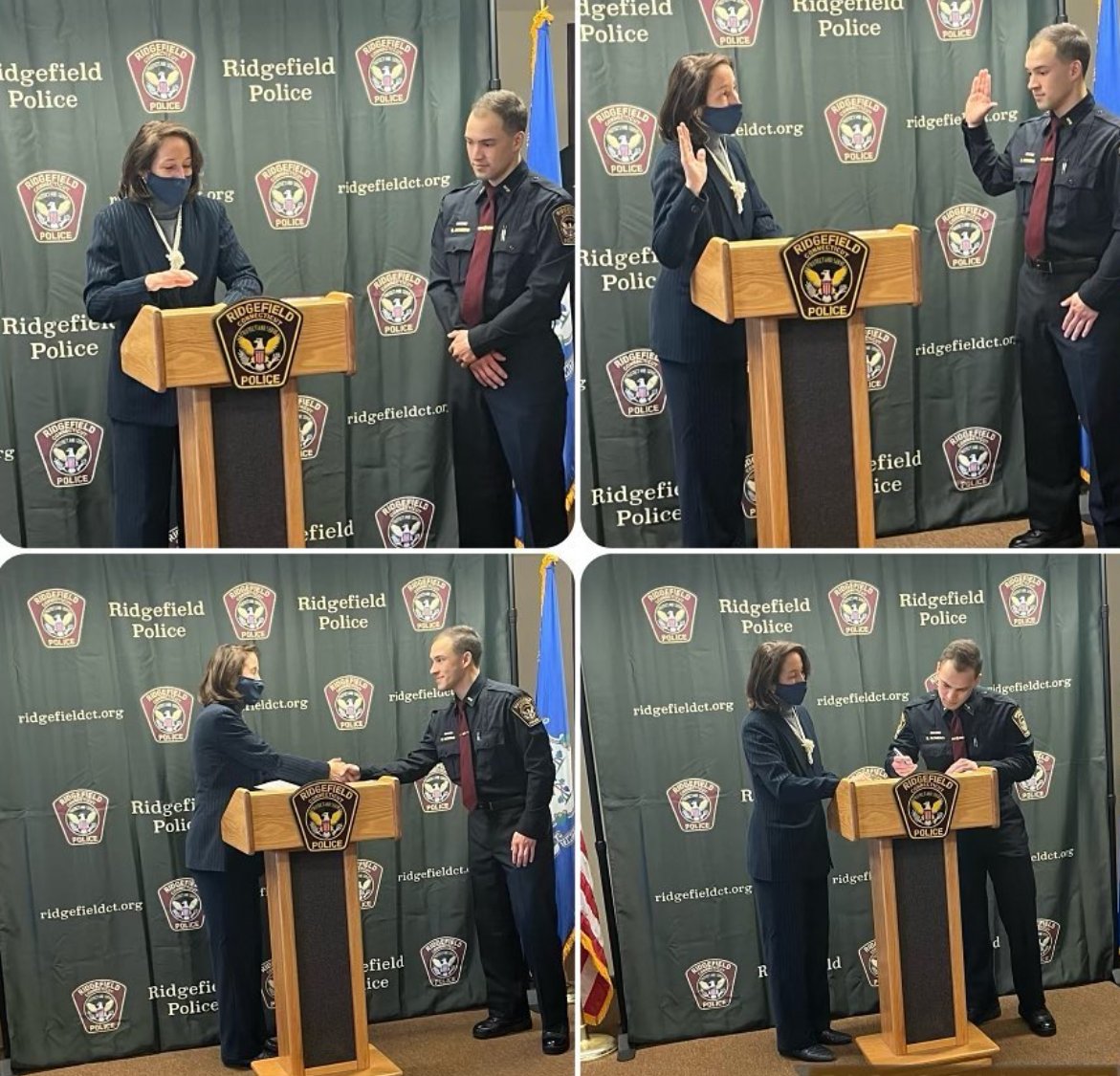 HamletHubRidge's tweet photo. #RidgefieldPolice Brandon Romero badge #217 was sworn in today by Town Clerk, Wendy Lionet... https://t.co/dQVommrL5D https://t.co/HKc6TA4PzC