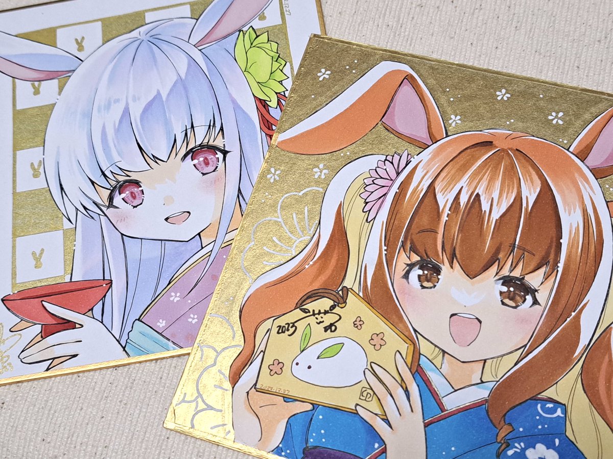 「BOOTHに年賀うさぎちゃんを追加しました。ミニ原画と色紙、ついでに冬コミ配布カ」|ささつゆ🦊5/5【COMITIA144】H28b📚5/6【A40】参加のイラスト
