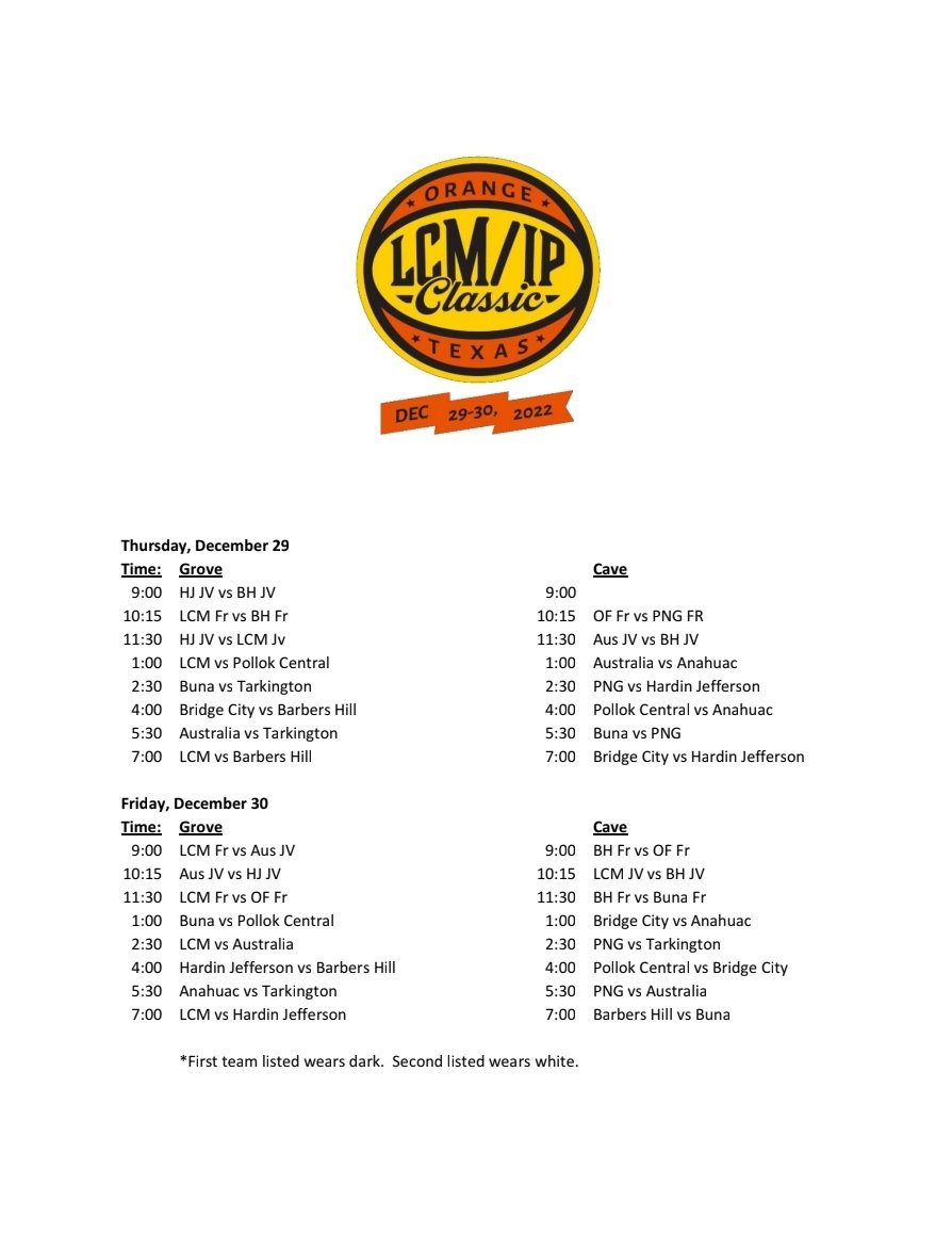 4th Annual LCM/IP Classic starts on Thursday!  We have some really good teams coming and expect some great games.  Come check it out!

<a href="/LCMBearFacts/">LCM Bear Facts</a> <a href="/hoopinsider/">Hoopinsider</a> <a href="/Tabchoops/">𝙏𝘼𝘽𝘾🏀📋</a> @MikeKFDM <a href="/AshlyElamSports/">Ashly Elam</a> @saphirec98 <a href="/djones8301/">Doug Jones</a> <a href="/Vanwade12/">Van wade</a> <a href="/BmtExam_Sports/">Bmt Examiner Sports</a> <a href="/OrangeLeader_Tx/">Orange Leader</a>
