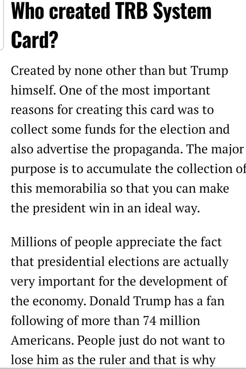 RMaioris's tweet photo. Beware of Trump's latest scam: the Trump TRB Card. For $69.99 you can buy a golden card!
"Created by none other than but Trump himself. One of the most important reasons for creating this card was to collect some funds for the election and also advertise the propaganda."
Wtf? https://t.co/oHgxFNpLEK