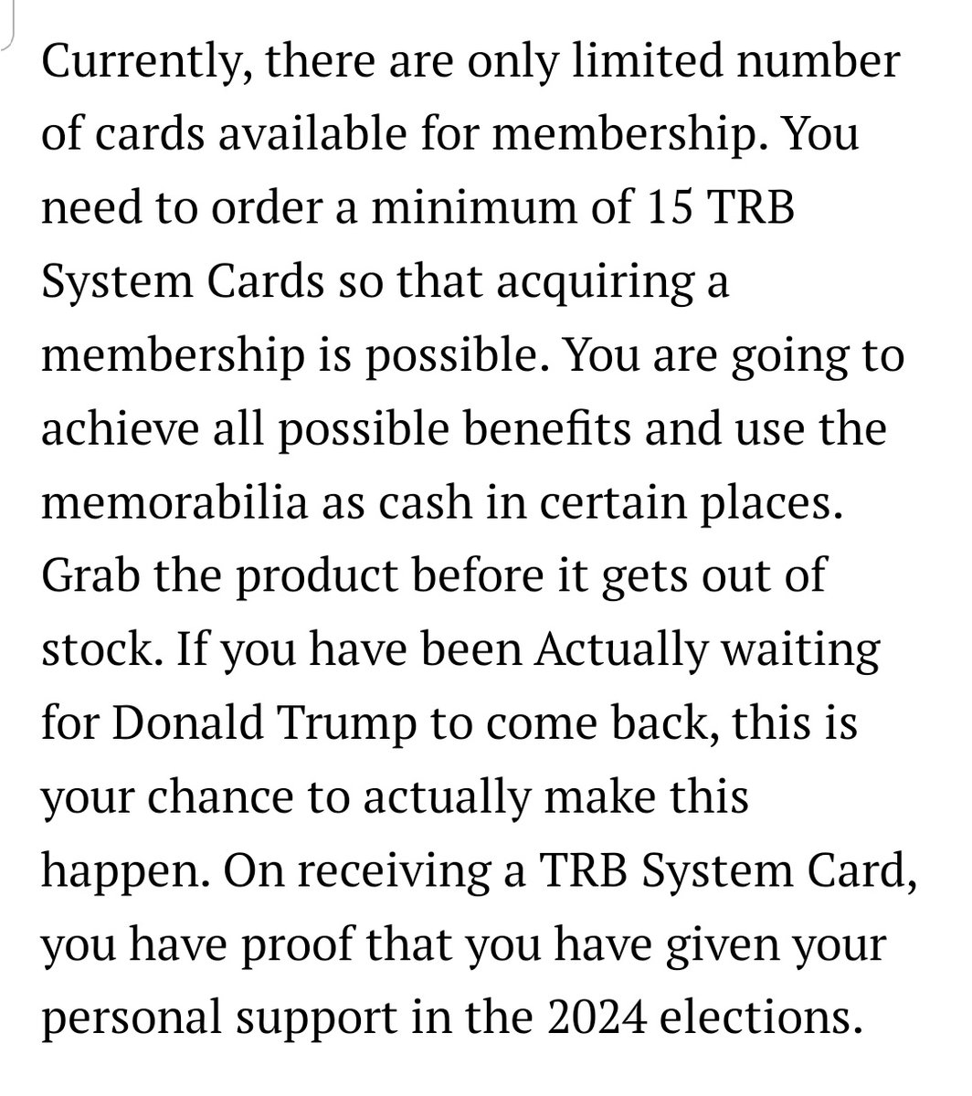 RMaioris's tweet photo. Beware of Trump's latest scam: the Trump TRB Card. For $69.99 you can buy a golden card!
"Created by none other than but Trump himself. One of the most important reasons for creating this card was to collect some funds for the election and also advertise the propaganda."
Wtf? https://t.co/oHgxFNpLEK