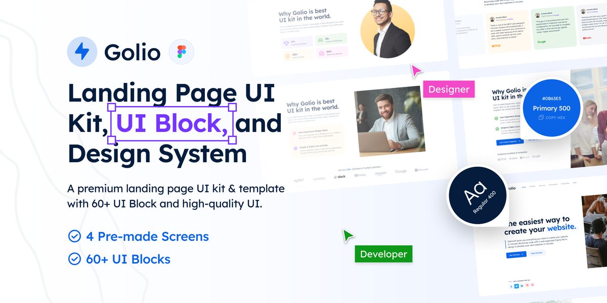 designerzafor's tweet photo. Golio is a premium landing page UI kit &amp; template with 60+ UI blocks and high-quality UI. Golio gives you everything you need to create your agency website or product landing page within a few minutes.

Reply #golio if you need this. https://t.co/yvh7vyktPY