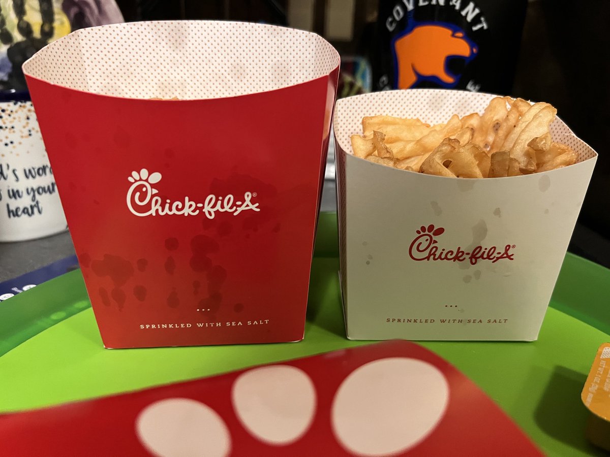 My biggest pet peave. You pay extra for a large fries and the medium fry actually has more fries. Happens a lot at ⁦<a href="/ChickfilA/">Chick-fil-A, Inc.</a>⁩