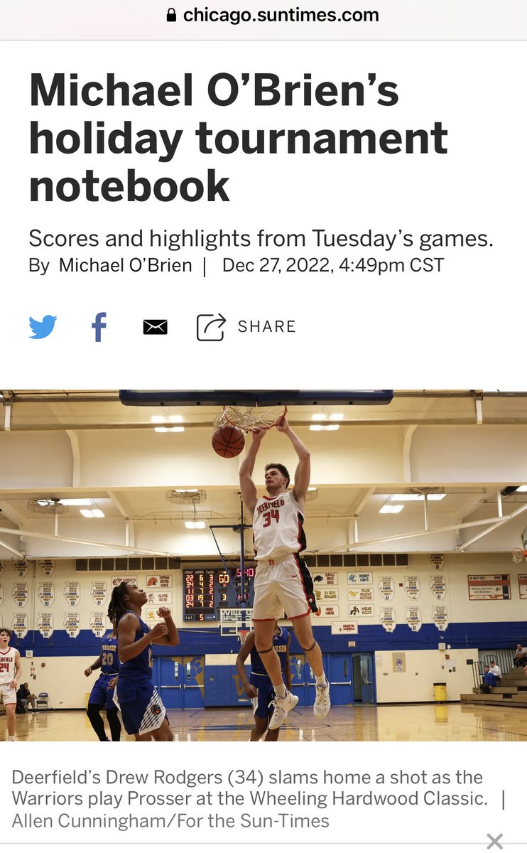 Deerfield Basketball (@dhs_warriorsbb) on Twitter photo Thanks for coming out to the game <a href="/michaelsobrien/">Michael O'Brien</a>. Nice action photo on the Suntimes website <a href="/DrewRodgers_5/">Drew Rodgers</a>. Thanks for coming out to the game <a href="/michaelsobrien/">Michael O'Brien</a>. Nice action photo on the Suntimes website <a href="/DrewRodgers_5/">Drew Rodgers</a>.
