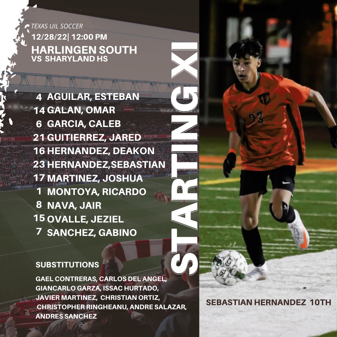 HawkSoccer10's tweet photo. Final Scrimmage 12/28/22
@ Sharyland High School
@ 12:00 pm
#HCISD #TexasUILSoccer #HawkSoccer @LethalSoccer @HCISD_Athletics @HarlingenCISD @HHSSouth @sharylandath https://t.co/EngYz6wXn0