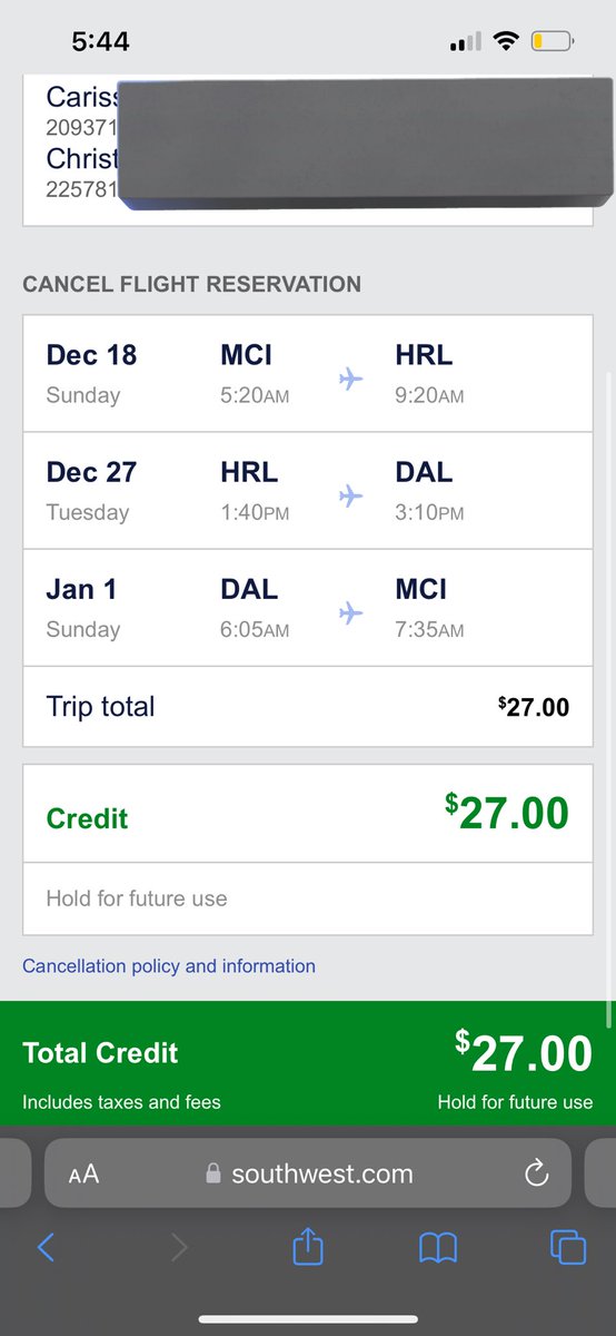 mik3siccl's tweet photo. @SouthwestAir you charge $100s for flights but when you mess up &amp; can’t get us home for a full WEEK after our original departure date &amp; leave us stranded you decide that flight is only worth $27 for 2 of us when we decide to cancel. Unbelievable. https://t.co/nEOyEycGZT