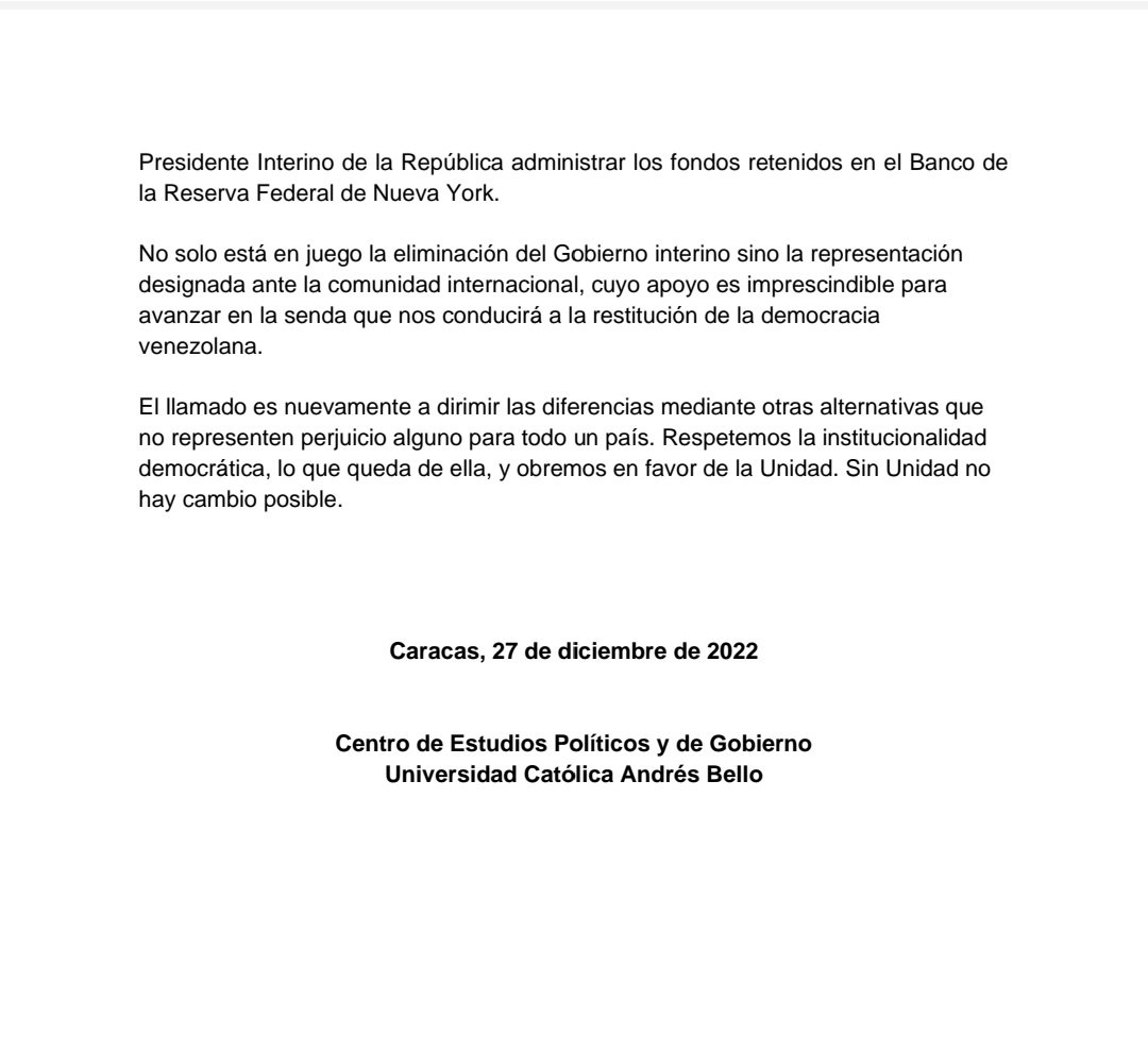 Reforna del estatus = a La desaparición del gobierno interino y sólo promueve eliminar las posibilidades de esperanzas del Venezolano, los supuestos opositores atornillados en sus sillas ya vendieron la cabeza de quien hasta la fecha sigue en la defensa de lo que aún queda en pie