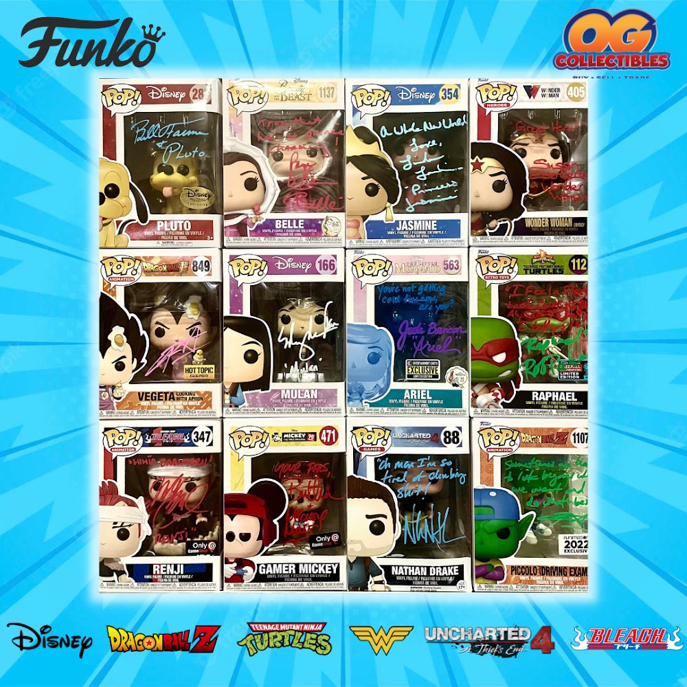 OGCollectibles's tweet photo. Signed Funko Pops โ๐ป
.
.
We Just Got In These Signed Gems! Now Available In-Store ๐ All Come With COA โ
.
.
#funkoaddict #funkopop #funko #funkocollector #funkocollection #funkophoto #ogcollectibles #signed #autograph #autographed #signedfunko #anime #disney #tmnt #dc https://t.co/lIgbNWv3aw