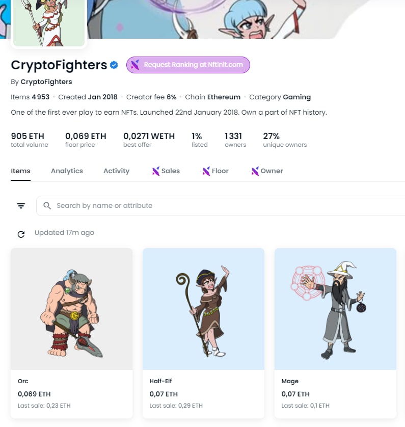 <a href="/realms_of_ether/">Realms of Ether</a> ARE ON FIRE 🔥
<a href="/mooncatrescue/">MoonCats</a> ARE ON FIRE 🔥
Next ? Maybe @cryptofighters NFT, released a few months later, only 1% listed, 5k supply, ridiculous FP at 0.069ETH. 👀🔥

#mooncats #historicalsNFT