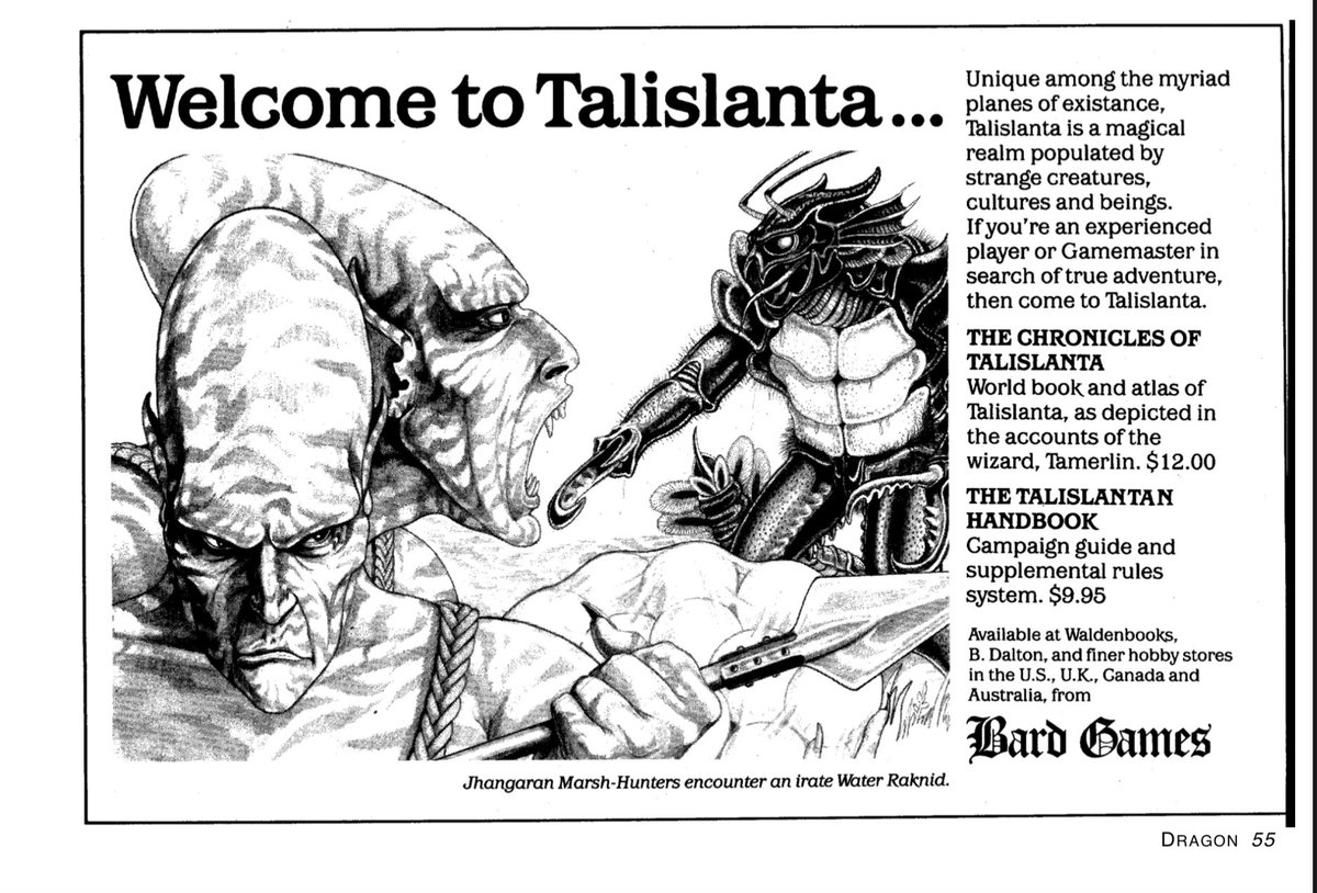 YoDanno's tweet photo. Reading through an old issue of Dragon mag during my dinner tonight (Issue 124 I think). Ran across these Talislanta ads. Thought my friends @BlackDragonCan and @indigoshift might especially like to see them.
Any other #Talislanta fans out there? https://t.co/4VEL60NXHE