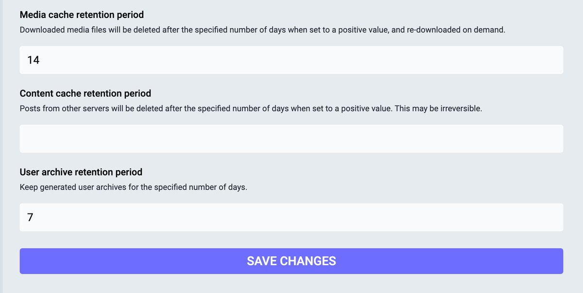vitobotta's tweet image. I am at 176GB of storage used and I have content retention configured like in the picture. Single user instance. Why is the cleanup not working? #mastoadmin
