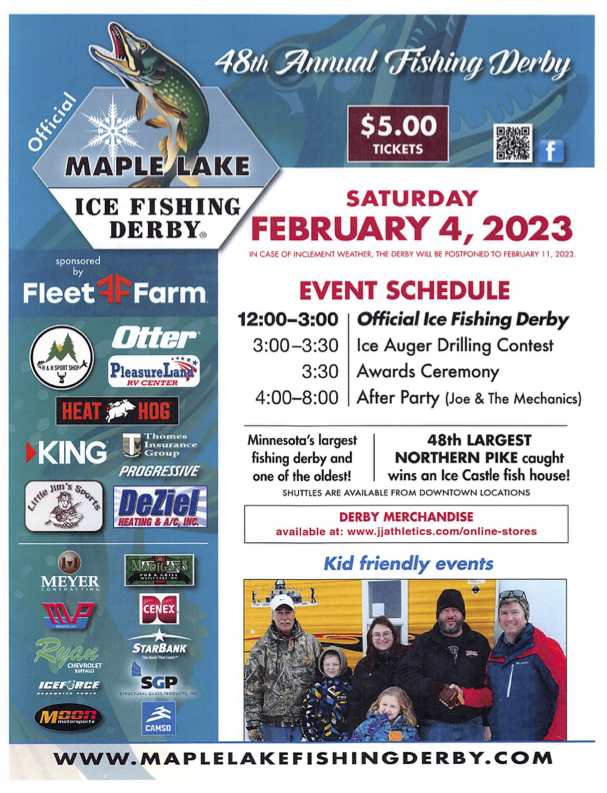 MapleLakeDerby's tweet photo. Getting ready for the 2023 48th Maple Lake Ice Fishing Derby. One of the largest contests in Minnesota! Win a fish house, food, prizes, ice auger contest, more! Saturday February 4, 2023 https://t.co/1MLSKKiRnH