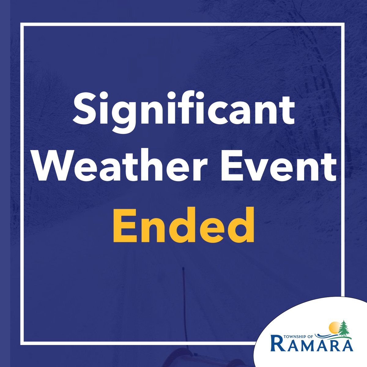 Ramaratwp's tweet photo. @Ramaratwp cancels the #SignificantWeatherEvent declared on December 25, 2022. 
#Thankyou to all residents, businesses and visitors for their patience and understanding. #Thankyou to the roads crew for plowing and monitoring conditions. 
https://t.co/lyb9H1ov3e https://t.co/SX0LY7jrfc