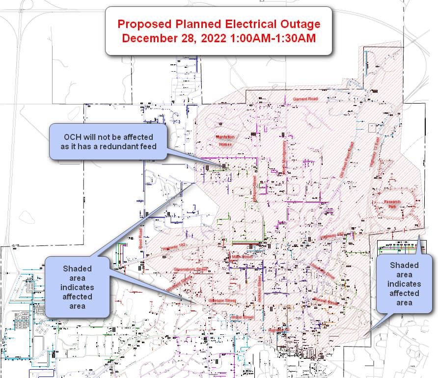 An insulator on the TVA line that feeds our primary substation has failed and needs immediate replacement. The line will be de-energized at 1 a.m. for approximately 30 minutes, affecting customers fed by our Northeast substation as shown in the adjacent map.