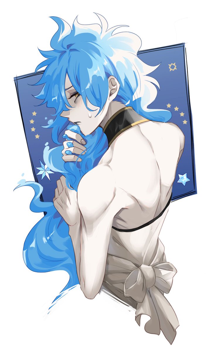 male focus 1boy long hair blue hair closed eyes solo blue lips  illustration images