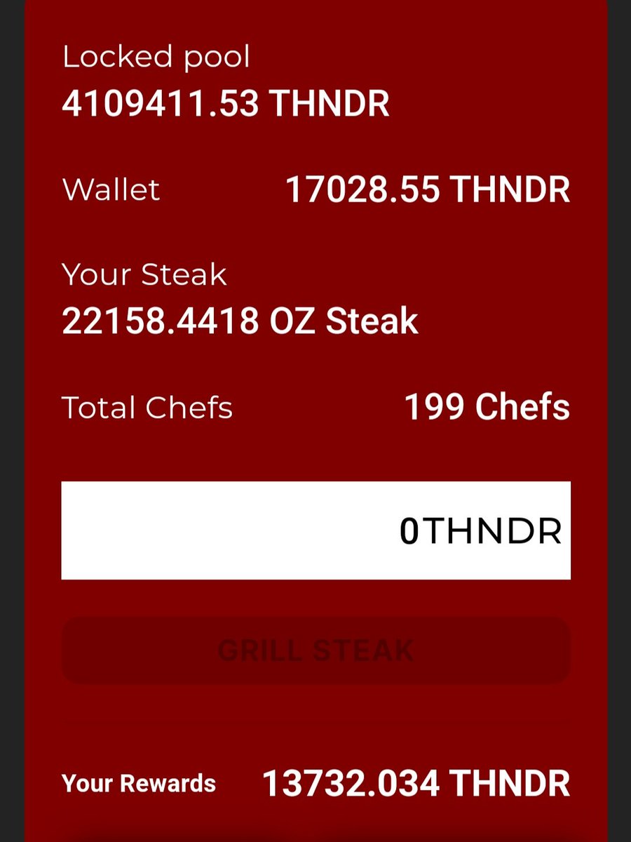 DrEvilsauce's tweet photo. Evenin' Grill-fam! Today I seasoned up $1.53 in $THNDR, which added 1671 fatty ounces to my steak!! Rolling in meaty goodness today, my friends ππ€
@CronoSteakHouse @ISLAND_THUNDER @THNDR_Token
#GetGrillin #FeelTheTHNDR https://t.co/fHOMrCn8NL
