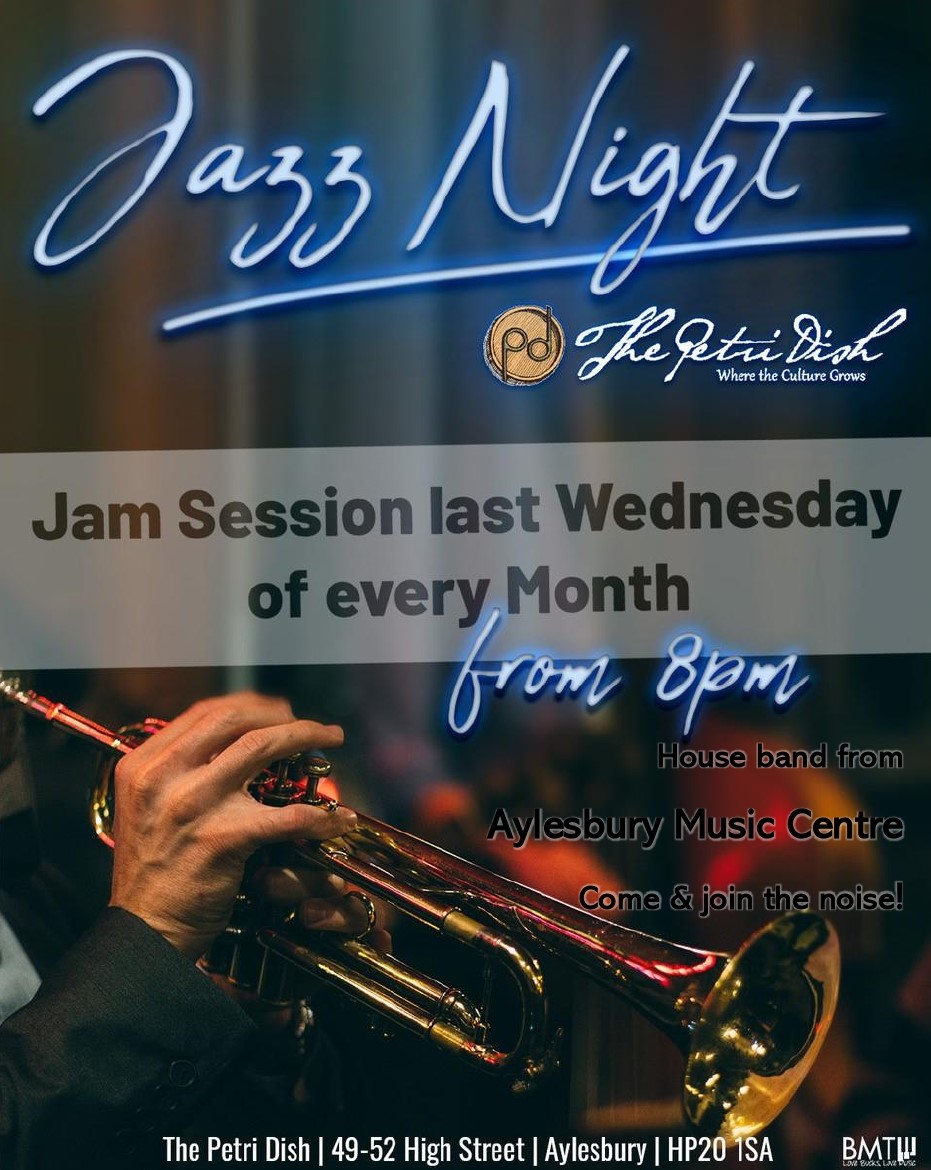 Come along to our #Jazz #JamSession at The Petri Dish in #Aylesbury TONIGHT!  The evening kicks off at 8pm with a house band of #MusicCentre students!