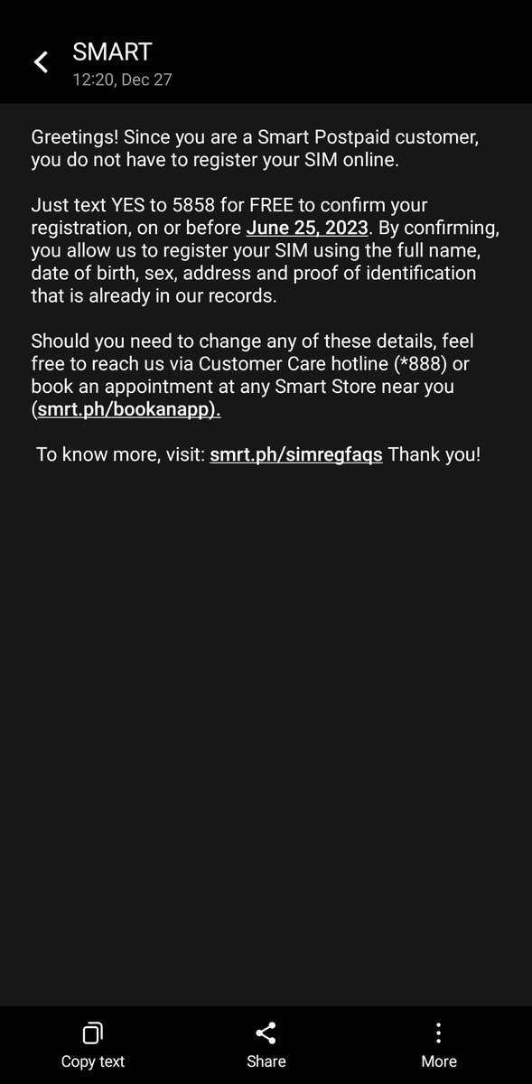 CaffeineRevery's tweet photo. @JotSerilo On a different note, this is how Smart notified their postpaid subs. Kinda glad that smart asked first and let me know what info they are using. https://t.co/osvz9ll16F
