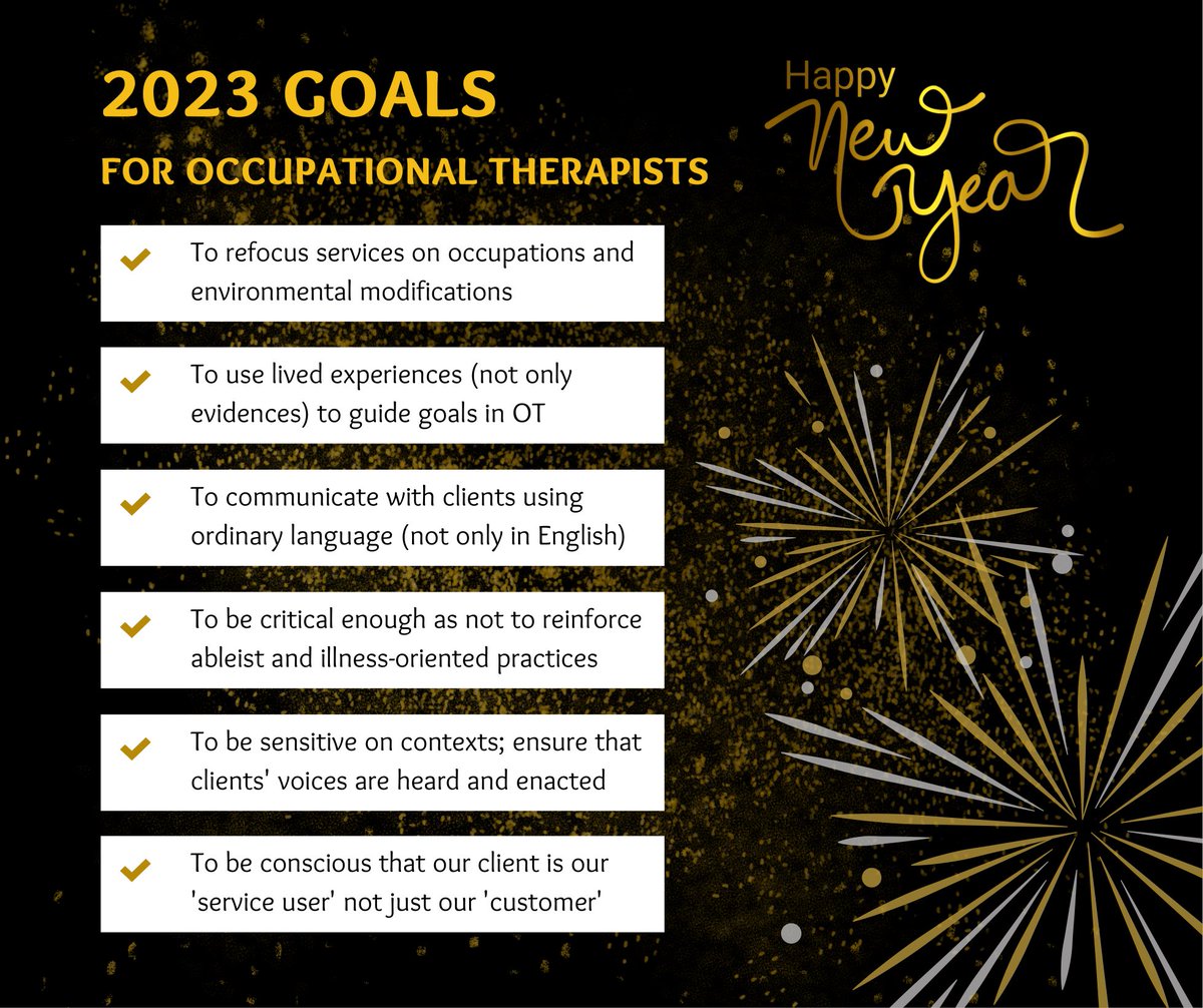 drmikesyot's tweet photo. 2023 Goals for Occupational Therapists
@drmikesyot #mythoughts #myhope #myprofession https://t.co/t8r7KJKbJO