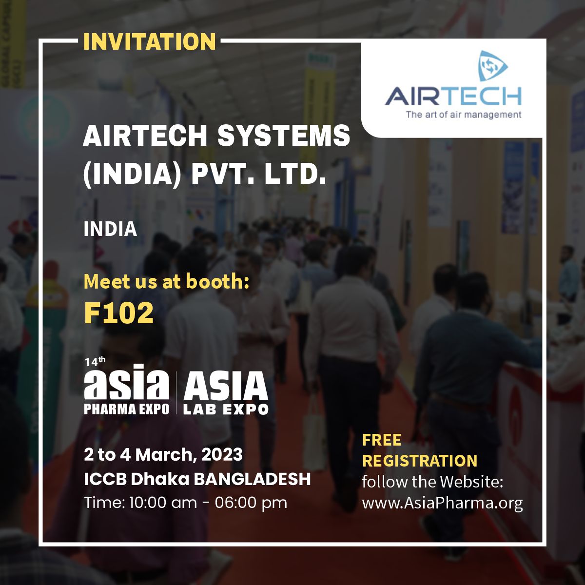 p_asiapharma's tweet photo. Meet us @AirtechSys
14th ASIA PHARMA EXPO 2023
ASIA LAB EXPO 2023
Dhaka BANGLADESH
March 2 to 4, 2023
Register to get your free pass!
https://t.co/jU9FPHdRzU
#AsiaPharmaExpo2023 #AsiaPharmaExpo #AsiaPharma #Airtech #GpeExpo https://t.co/jXTM8Zo6FY