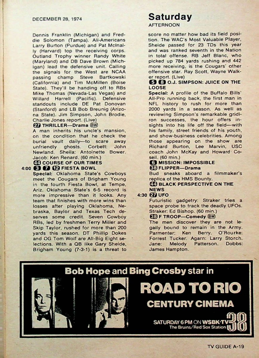 Dec 28 '74 - How is it that every project involving OJ Simpson done before 1994 seems to have a semi-ironic title? I'm sure 'Juice on the Loose' seemed harmless enough at the time... #TVGuide #OTD #1970sTV #1970s