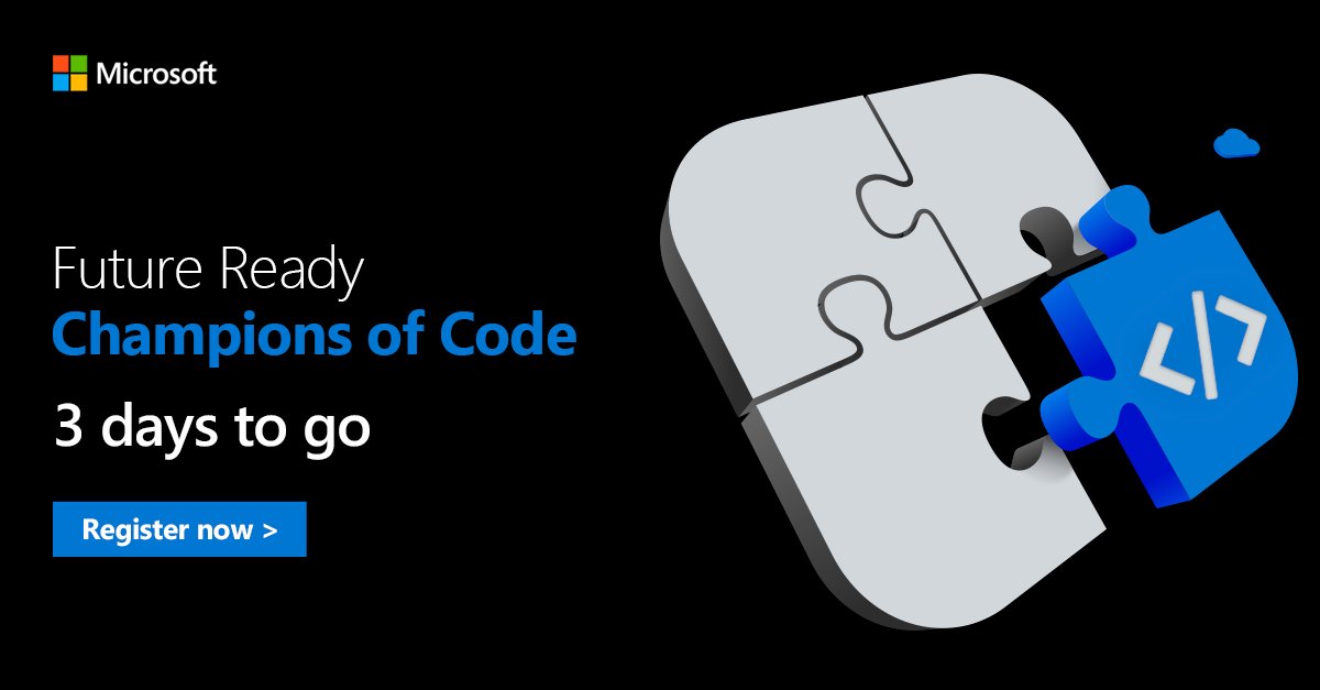 MicrosoftIndia's tweet photo. Upgrade or renew your #MicrosoftCloud certification post December 1, 2022, leave your details, and get a chance to be a part of the Microsoft Future Ready Technology Summit on January 5, 2023. https://t.co/p97sNA4XBv #ChampionsOfCode https://t.co/50L9yJ6axa