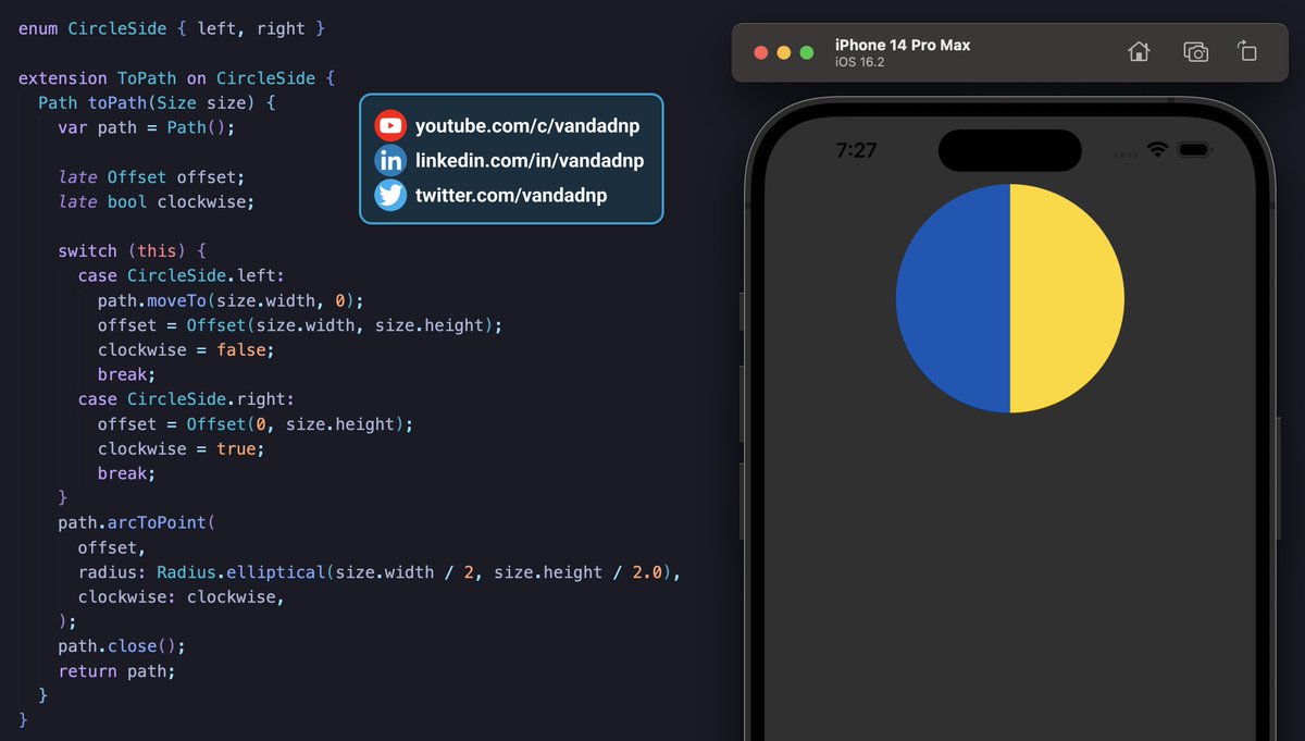 vandadnp's tweet photo. 🚀 #Flutter tip of the day: use #CustomClipper<Path> and #Path object's #arcToPoint() function to draw half circles 🥲 Source => https://t.co/57P8Fgz614 https://t.co/UTM3P4v5Dk
