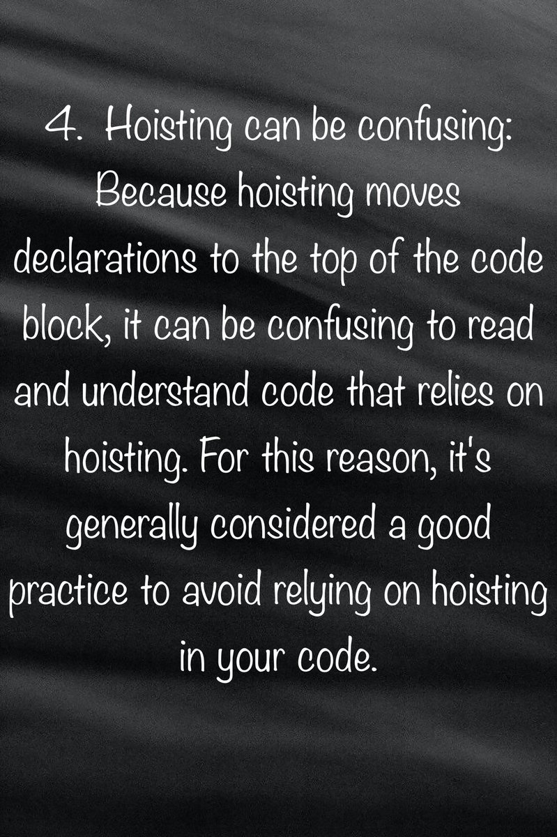 sujayvadavadagi's tweet image. There are a few quirks and interesting things about hoisting in JavaScript that you might find interesting:
#javascript #hoisting #interesting #quirks
