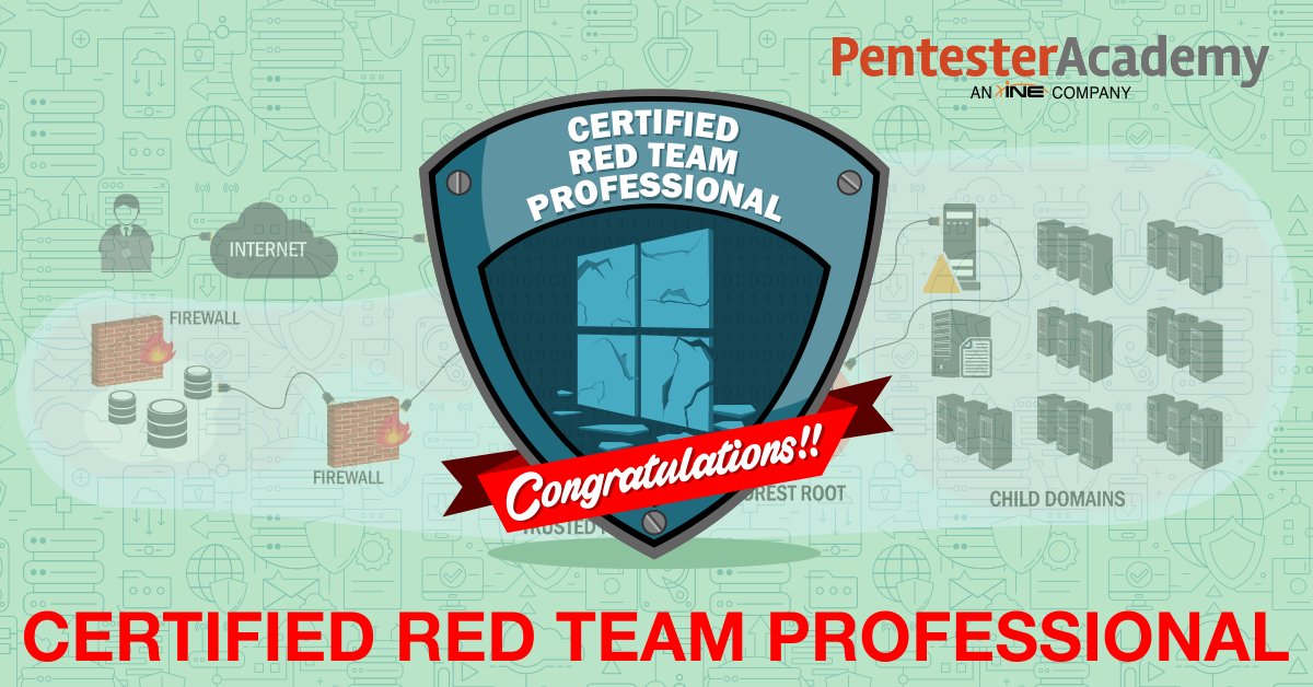 SecurityTube's tweet photo. Congratulations to @_v3l5 for clearing our Certified Red Team Professional exam! #ADLab #CRTP #PentesterAcademy cc @nikhil_mitt https://t.co/gUx9gbXHsq https://t.co/qB6rbA6XmO