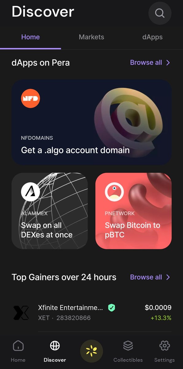 mochanerd's tweet photo. I see what you did there, @PeraAlgoWallet @AlammexOfficial ๐ this is literally the first time I've pressed the "discover" button! ๐๐พ #Algorand #PeraWallet #DappBrowser #Web3 https://t.co/tH9Ih8RqSG
