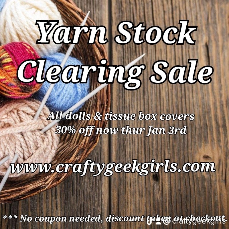craftygeekgirls's tweet photo. SALE EVENT!!!!! Since it looks like we will be starting 2023 with a unplanned move we want to try and make packing easier. Help us clear out our yarn supply and backstock by taking advantage of our sale event. *This includes our new #StrangerThings
dolls😉
https://t.co/VmOXHNKpnT https://t.co/xGBT1AoHjK