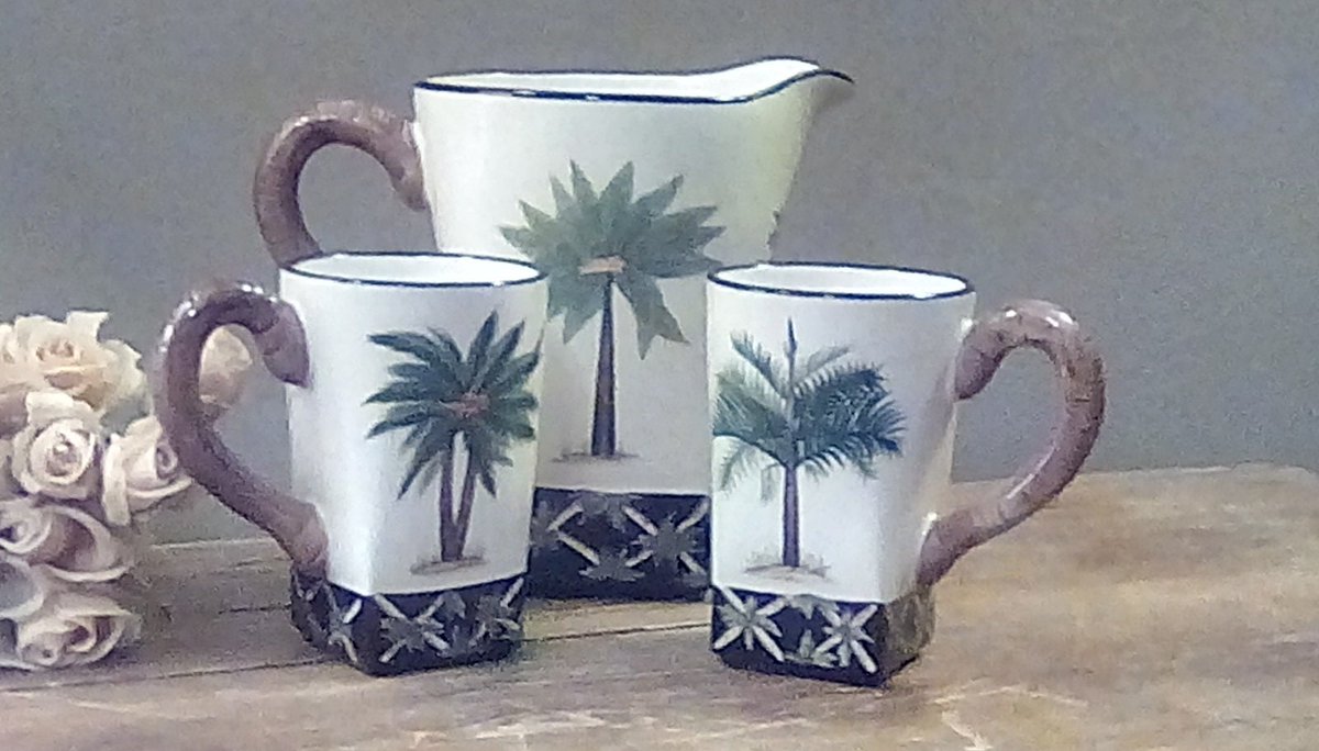 Vintage Pitcher and Mugs, Pacific Rim 1990s Retired Pitcher with Two Matching Mugs, HandPainted Tr... etsy.com/listing/132147…