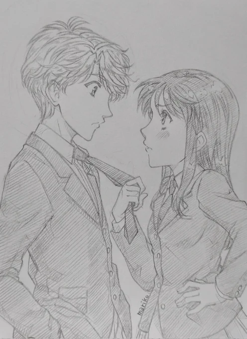 #アナログ #イラスト #落書き #女の子 #男の子 #制服 