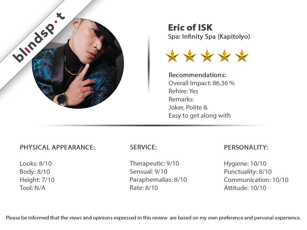 TheBlindSpotPh's tweet photo. Eric (@EriC_LMT ) of @infinity_spa_ph sets a high standard for APOLO
send me a DM for more info and
don't forget to FOLLOW and RETWEET for more exciting and interesting reviews,
#TheBlindSpot #TBSReview #TBS2022
#InfinitySpa #ISK https://t.co/lecOKKdY2B