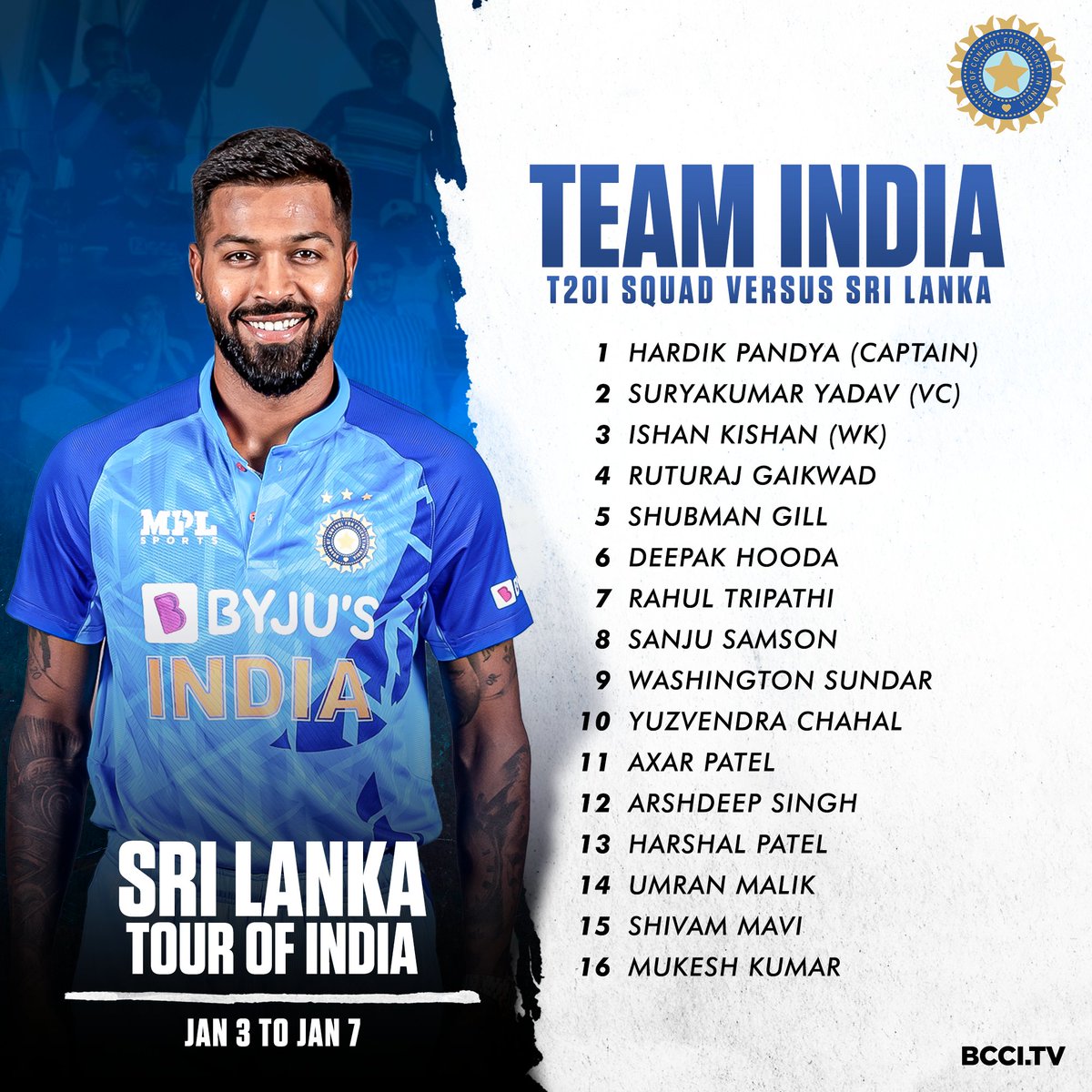 Shubhamak18's tweet photo. Team India Squad for T20 against Srilanka.🥳
What do u think about this team comment l. 🤔
#BCCI #IndianCricketTeam #INDvsSL #TestCricket #DavidWarner #HardikPandya #IndianCricketTeam #savsaus https://t.co/VOD3978umi