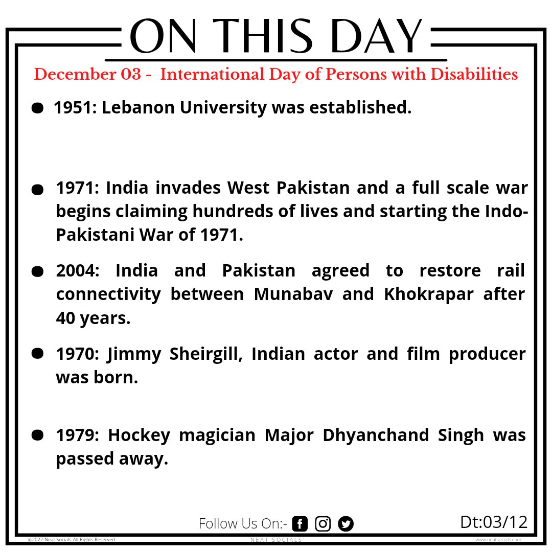 Neat Socials (@neat_socials) on Twitter photo On This Day 03/12
<a href="/timesofindia/">The Times Of India</a> @Twitter
#neatsocials #todayinhistory #onthisday #historyonthisday #trending #dec3 On This Day 03/12
<a href="/timesofindia/">The Times Of India</a> @Twitter
#neatsocials #todayinhistory #onthisday #historyonthisday #trending #dec3