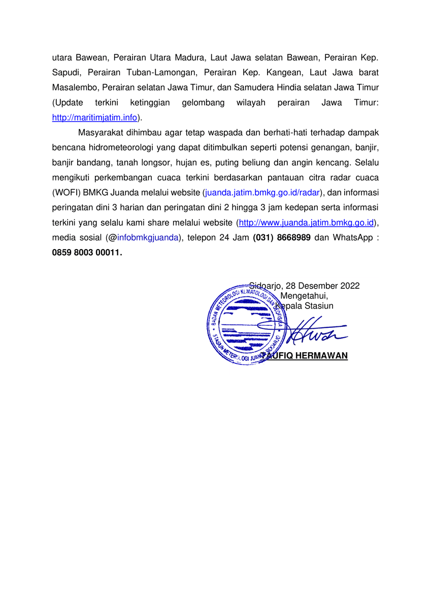 PRESS RELEASE
KEWASPADAAN TERHADAP CUACA EKSTREM