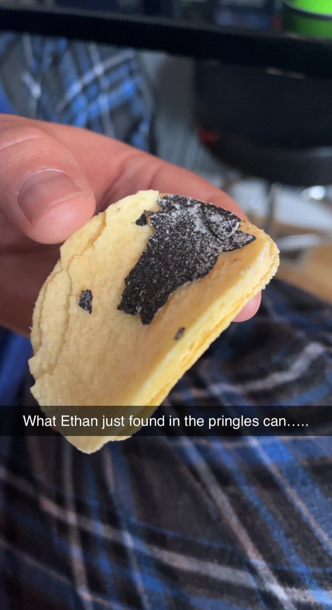 MaryyyVictoria's tweet photo. Can Pringle’s explain? My fiancé found this while we were snacking on some sour cream and onion pringles from Kroger. @Pringles https://t.co/CRrrRjTPSe