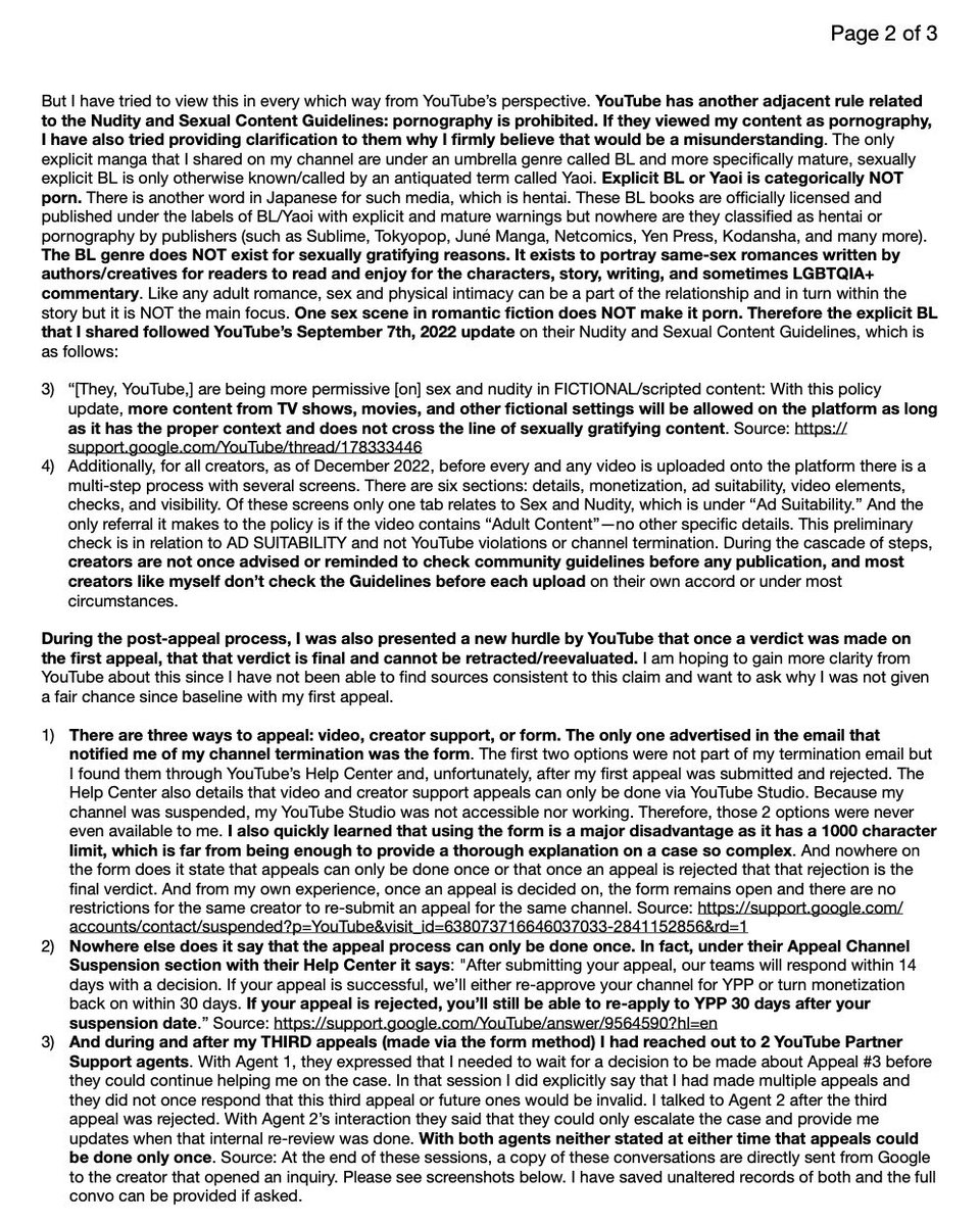 xingsings's tweet photo. Can I get more transparency on my YouTube channel termination case? I still strongly believe that there’s been a mistake or misunderstanding. I have been pleading for a re-review; attached is an detailed appeal with citations. @TeamYouTube Tysm!

https://t.co/FHWtcCmttD https://t.co/WyyQ8SZXAf