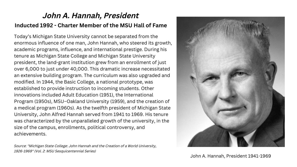 MSU_VarsityS's tweet image. #HallOfFameWednesday celebrates Charter Member (Class of &apos;92), former MSU President, John A. Hannah!!
 
Watch this Big Ten Network feature on the legacy of President John A. Hannah... youtube.com/watch?v=JzQX6Q…