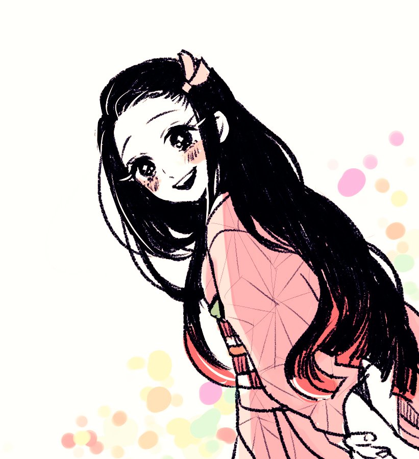 kamado nezuko 1girl japanese clothes long hair kimono black hair pink kimono solo  illustration images