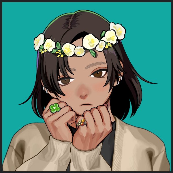 「black hair flower wreath」 illustration images(Latest)