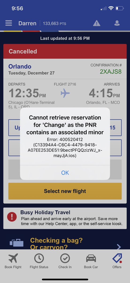 DarrenOBrien17's tweet photo. @SouthwestAir Still on hold - over 2 hours in. No hope in sight. Canceled Disney vacation for three kids due to southwest. No email response. #SouthwestAirlines #USDOT https://t.co/qQf5m26MgW