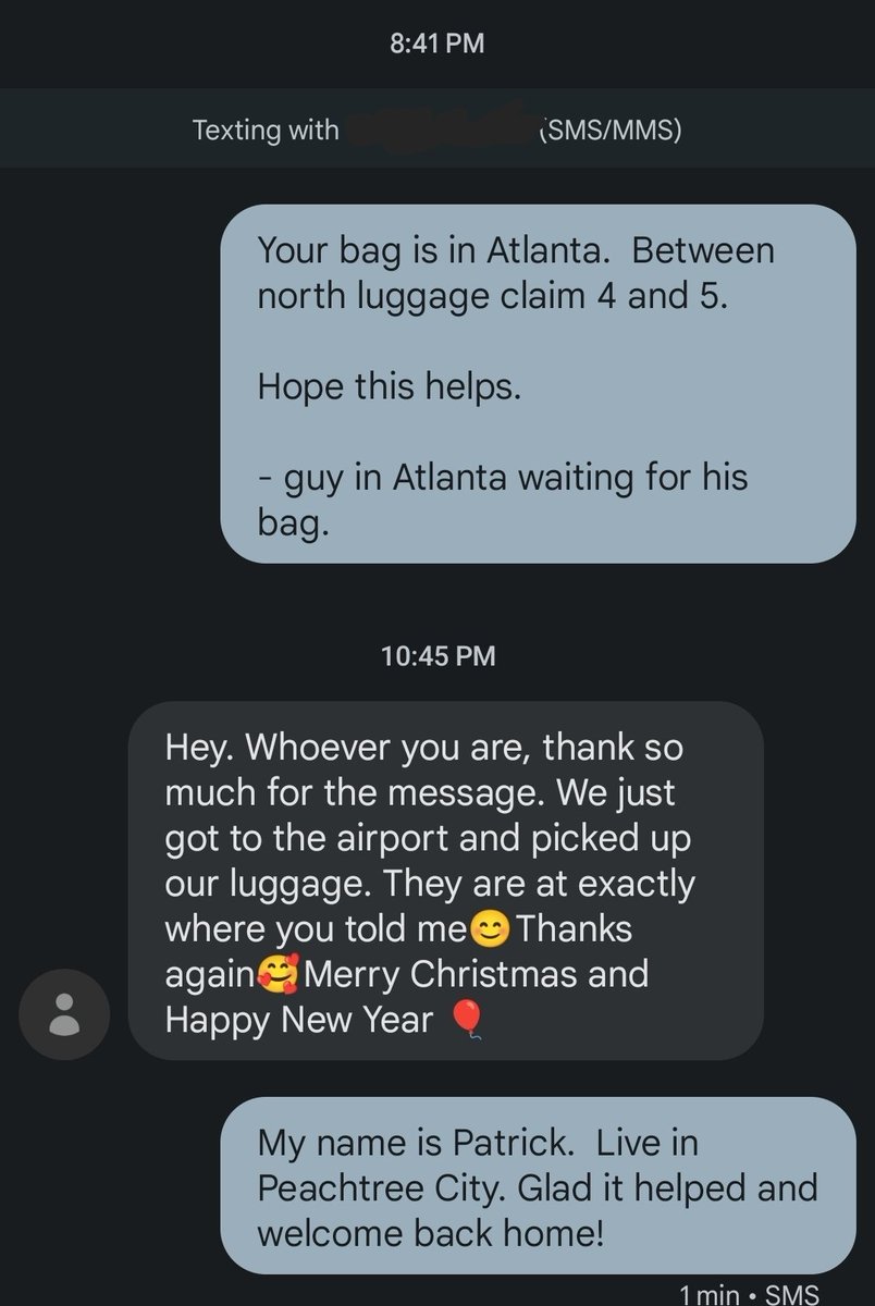 PatrickFaerber's tweet photo. Saw someone on #Twitter say if you find bags at baggage claim off to the side, see if they have a phone number on them. Then text the number and let them know where their bag is.

I got ~5 texts out before getting my bags. Looks like it helped someone! 

@ATLairport @SouthwestAir https://t.co/7pgfxaPbwN