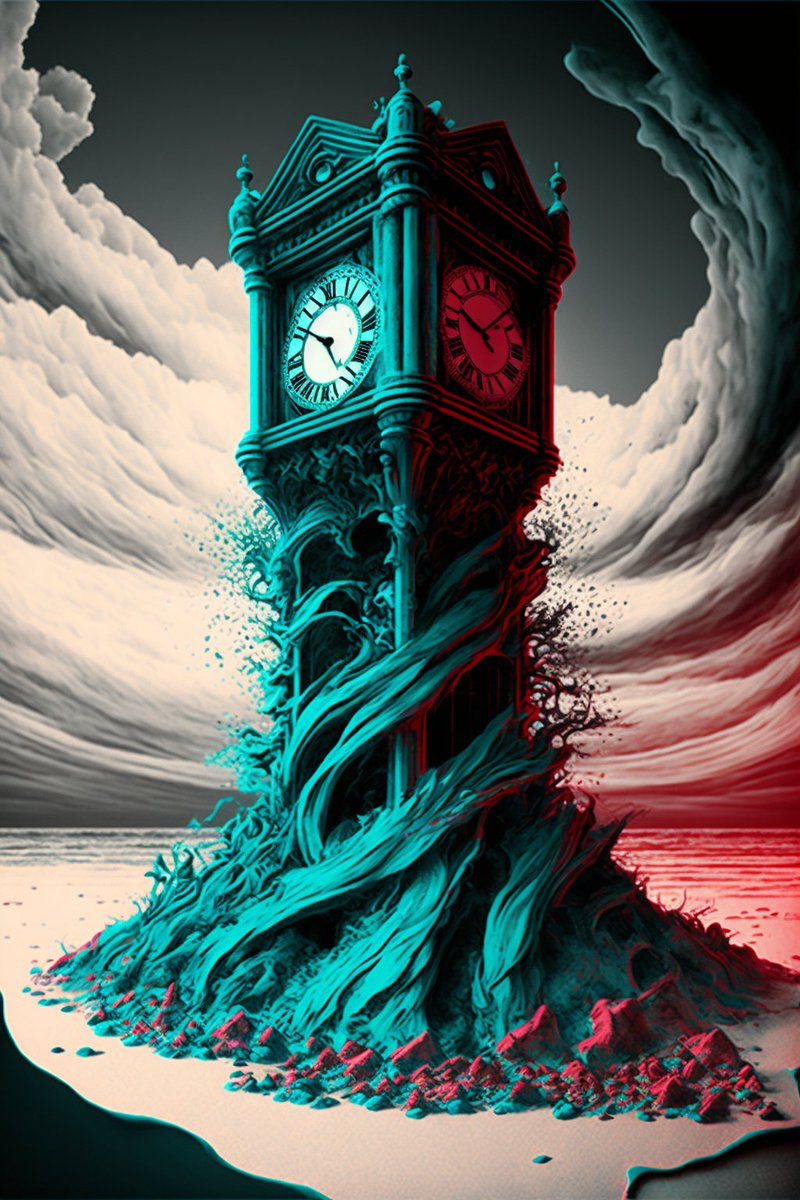 ai3_art's tweet photo. GM...🌄

'The Distorted Timepiece'
Those who stand before the abandoned tower remember all that has been lost, as they struggle to move forward.

#AIIA https://t.co/SgY1xNW0gi