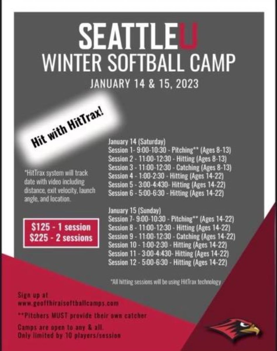 Great chance to learn from SU coaching staff and players!  With groups of only 10, there will likely be more coaches and SU players than campers!