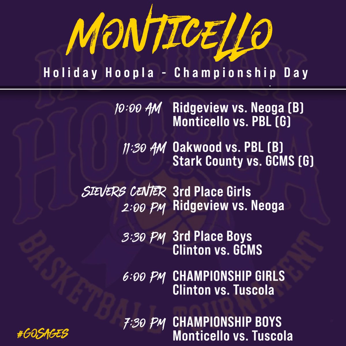 ClintonHS's tweet photo. Here is the lineup for the final day of the Hoopla Action at Monticello!  Good Luck to our boys and girls team!  Go Maroons! https://t.co/E9w5HATBMb