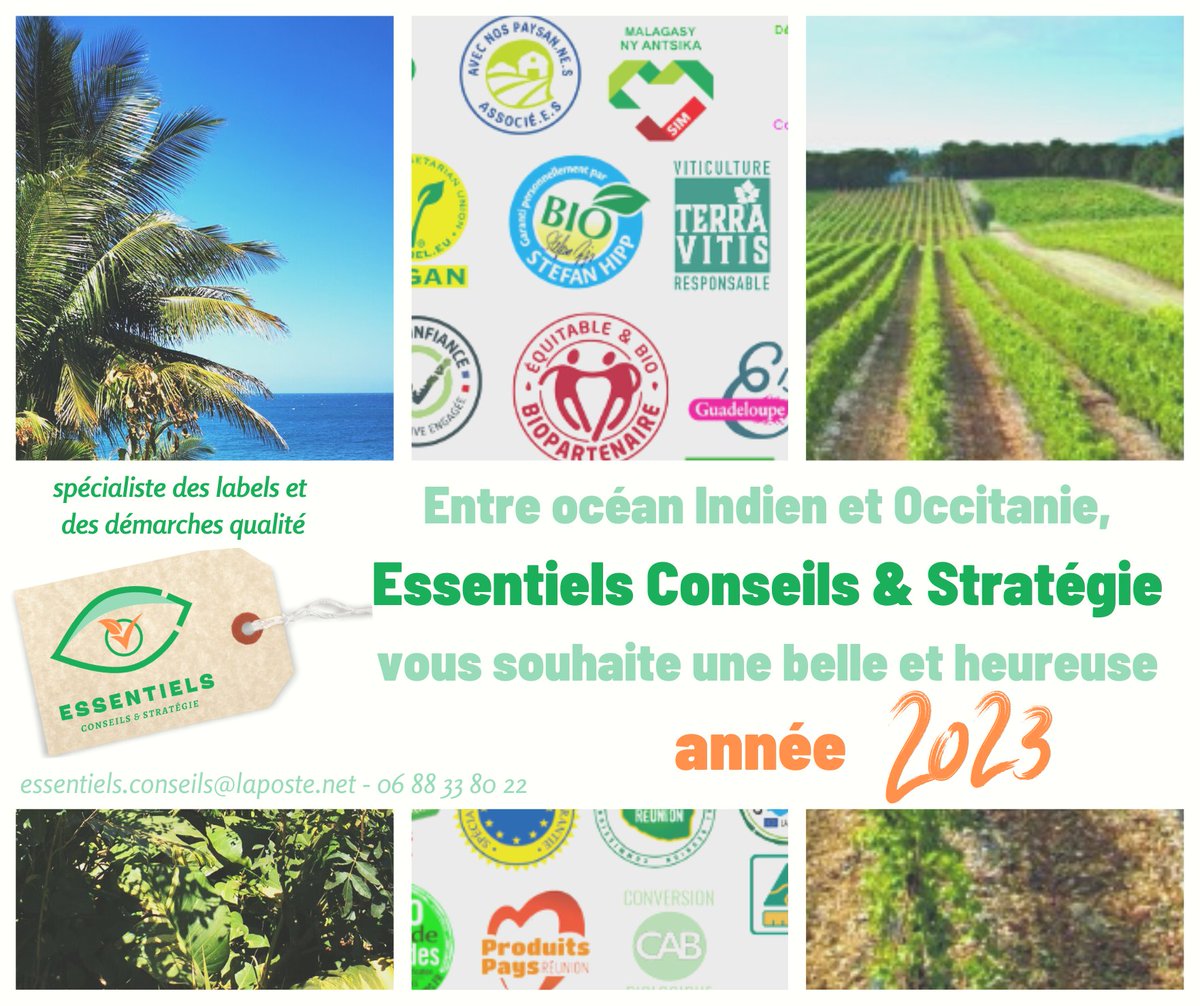 Essentiels Conseils et Stratégie vous souhaite une bonne et heureuse année 2023, placée sous le signe de la Qualité, de l'Origine, et de la Consommation Responsable. Nous serons à vos côtés en 2023 pour vous aider à consommer mieux. Mail : essentiels.conseils@laposte.net