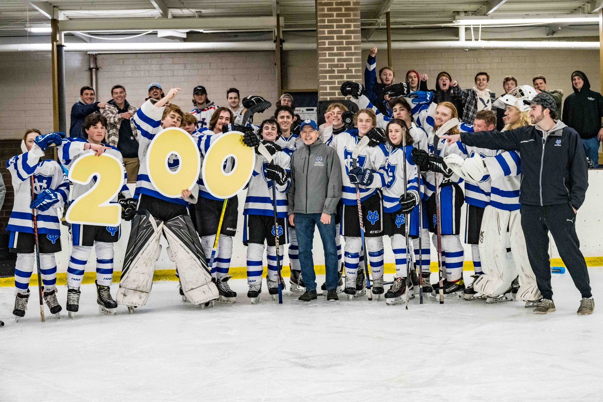 CVCAHockey's tweet photo. 200 Wins for Coach Fairchild and over a decade of players and Alumni on hand to congratulate him. What a difference this wonderful Coach has made in their lives. @gchshl @SOTPodcast @CVCAathletics @cvcalivestream https://t.co/GApah4ztRf