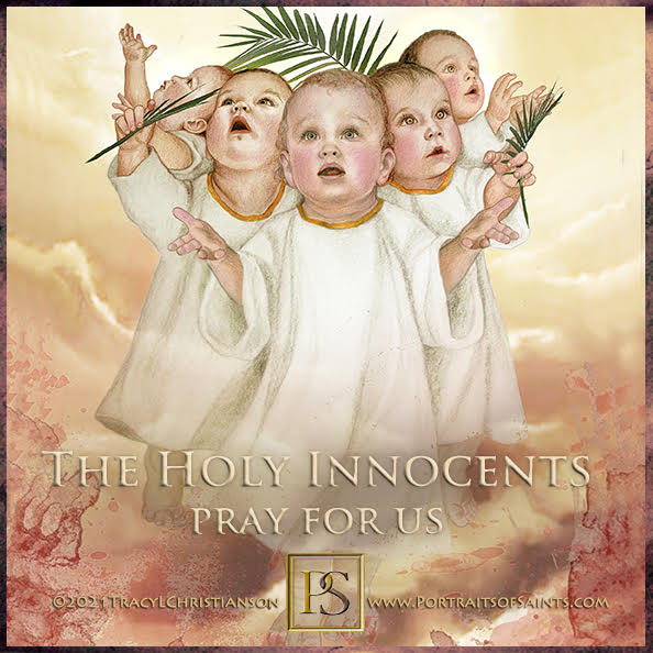 Happy Feast Day 
The Holy Innocents, pray for us.
 This commemorates the massacre of the male children, 2yr old &amp; under, in Bethlehem, by King Herod (Matthew 2:16-18) 
bit.ly/3e0lrgQ